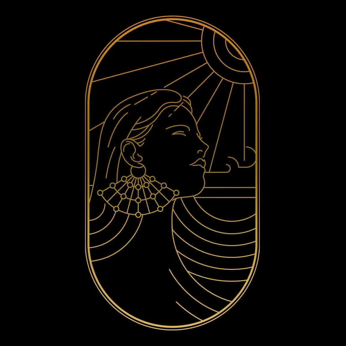 Art Deco Elegant Portraits Unisex T-shirt Golden Nostalgia Soft Line Design 2