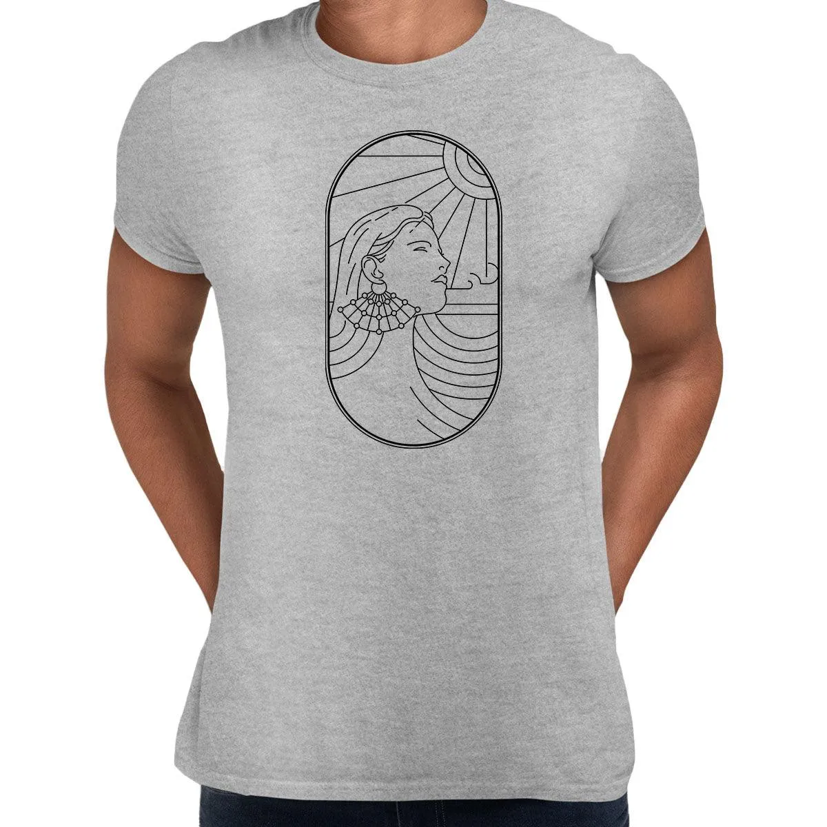 Art Deco Elegant Portraits Unisex T-shirt Golden Nostalgia Soft Line Design 2