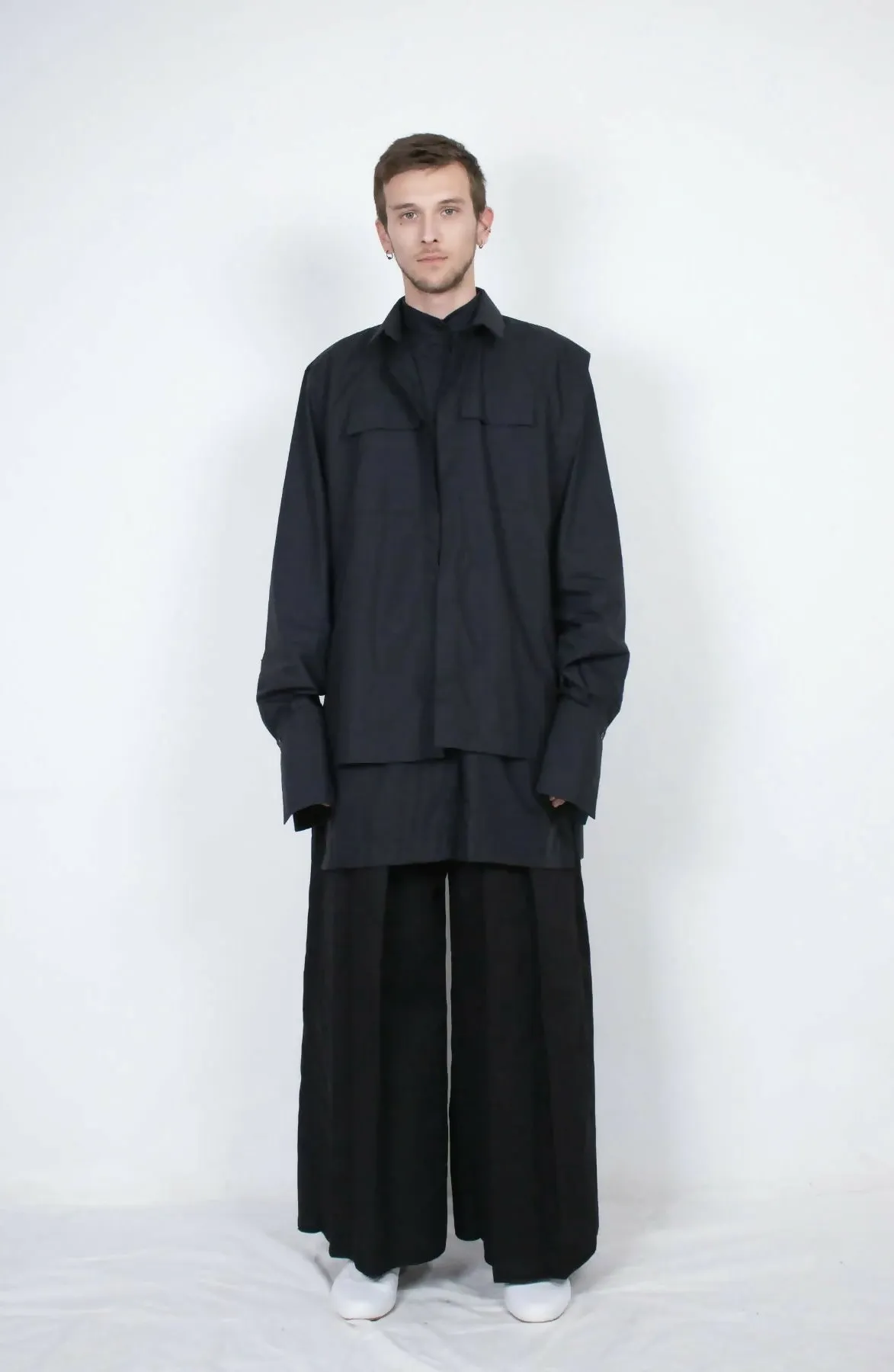 Black Layered Cotton Shirt