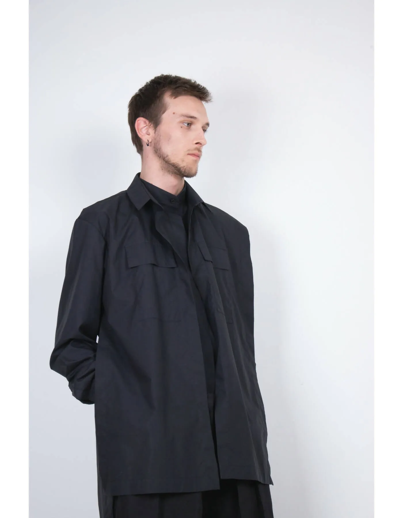 Black Layered Cotton Shirt