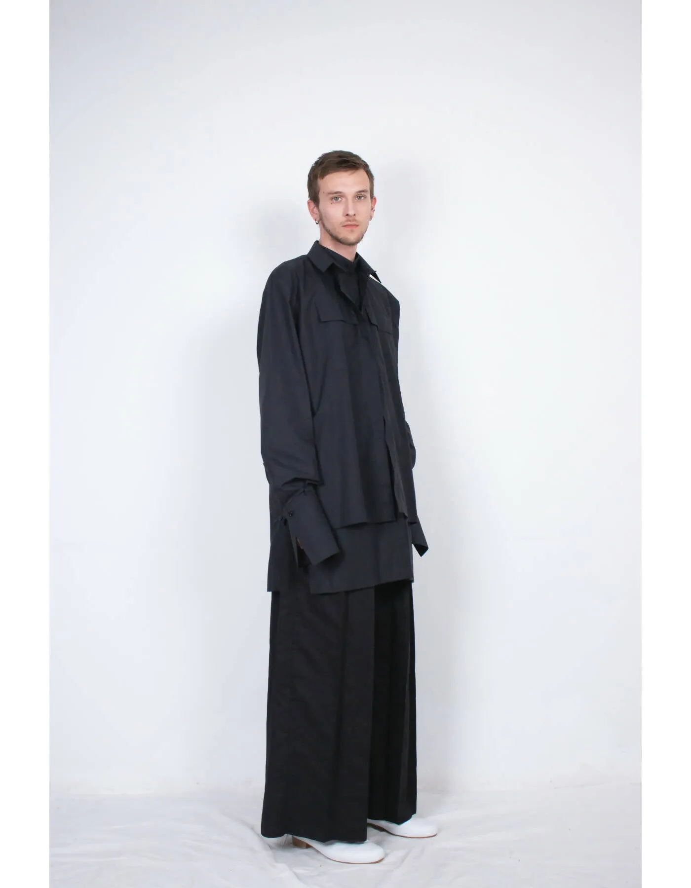 Black Layered Cotton Shirt