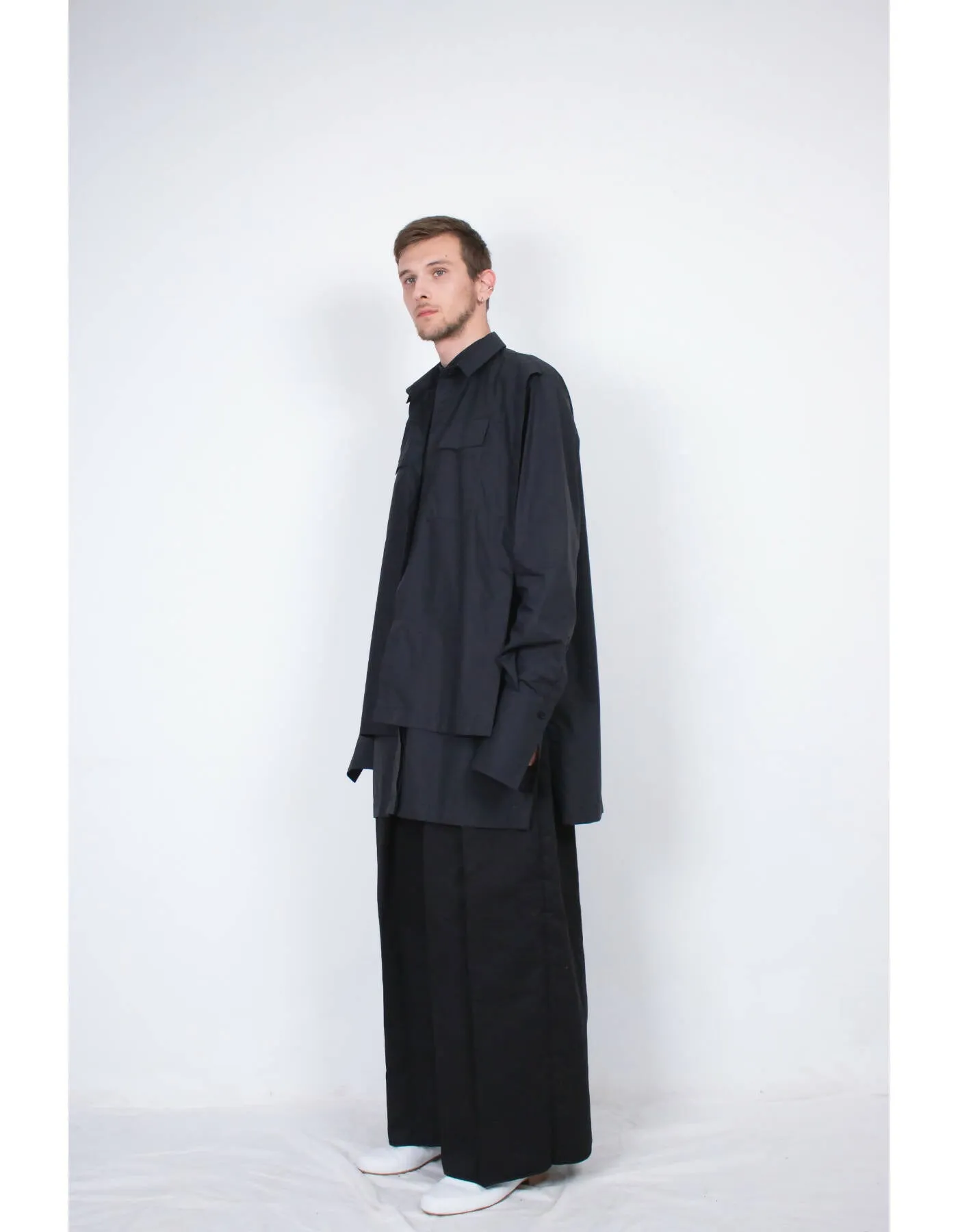 Black Layered Cotton Shirt