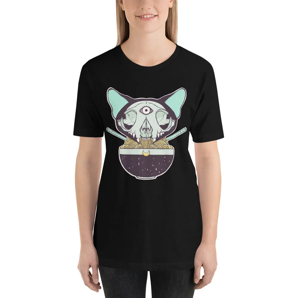 Cat Skull Ramen, Unisex T-Shirt, Black