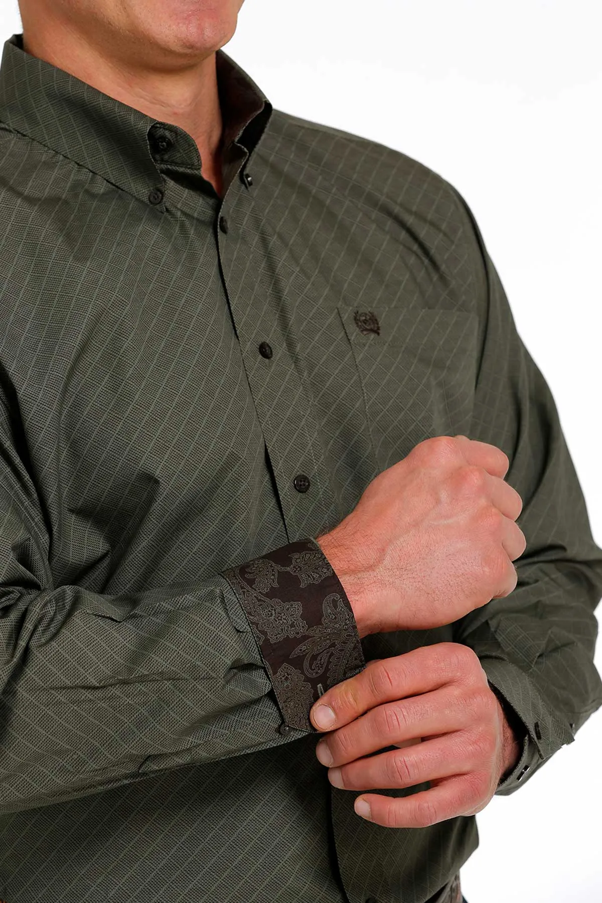 Cinch Men's Checker Print Button Down - Olive