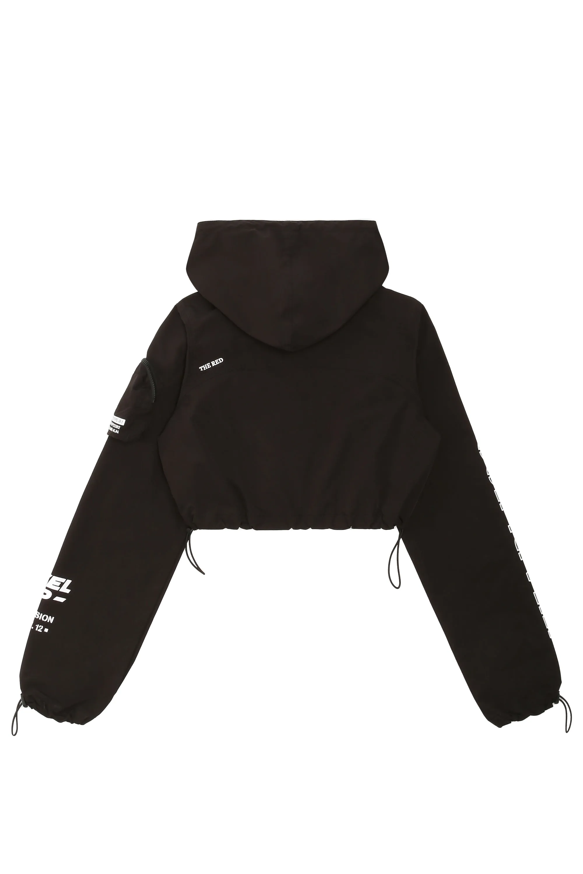 Cropped Windbreaker Full Zip Jacket - Black