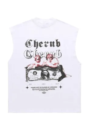 Dollar print sleeveless t-shirt angel tank top surfer vest