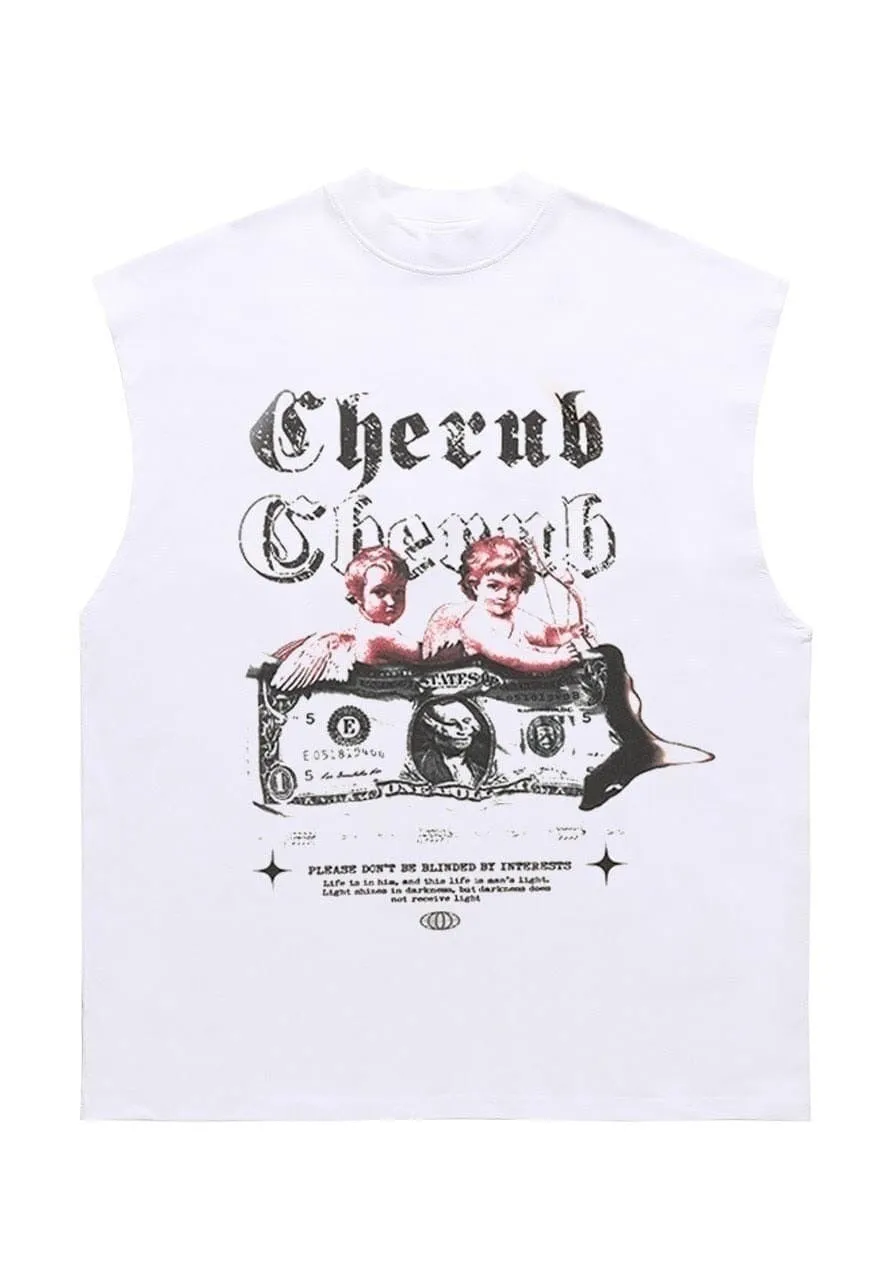 Dollar print sleeveless t-shirt angel tank top surfer vest