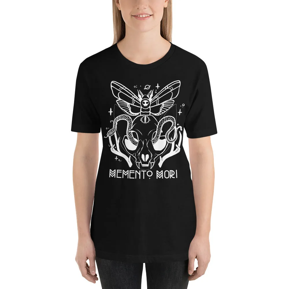 Memento Mori Cat Skull Black Graphic T-Shirt