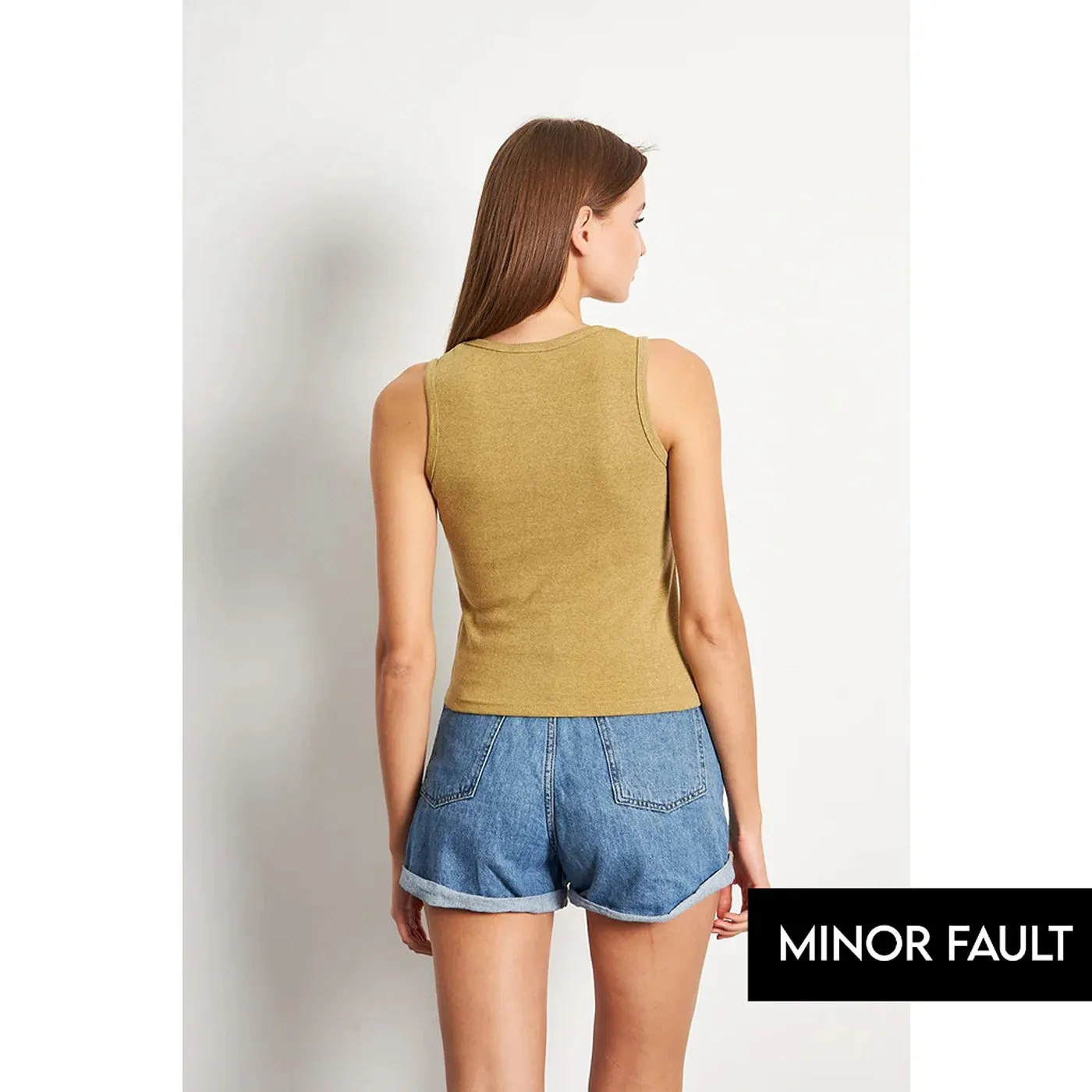 (Minor Fault) Green Melange Basic Tank Top