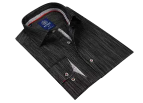 Sleek Noir: European Tailored Men's Long Sleeve Black Button Up Shirt | L44 Black