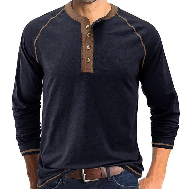Solid Long Sleeve Europe and America Men's T-shirt