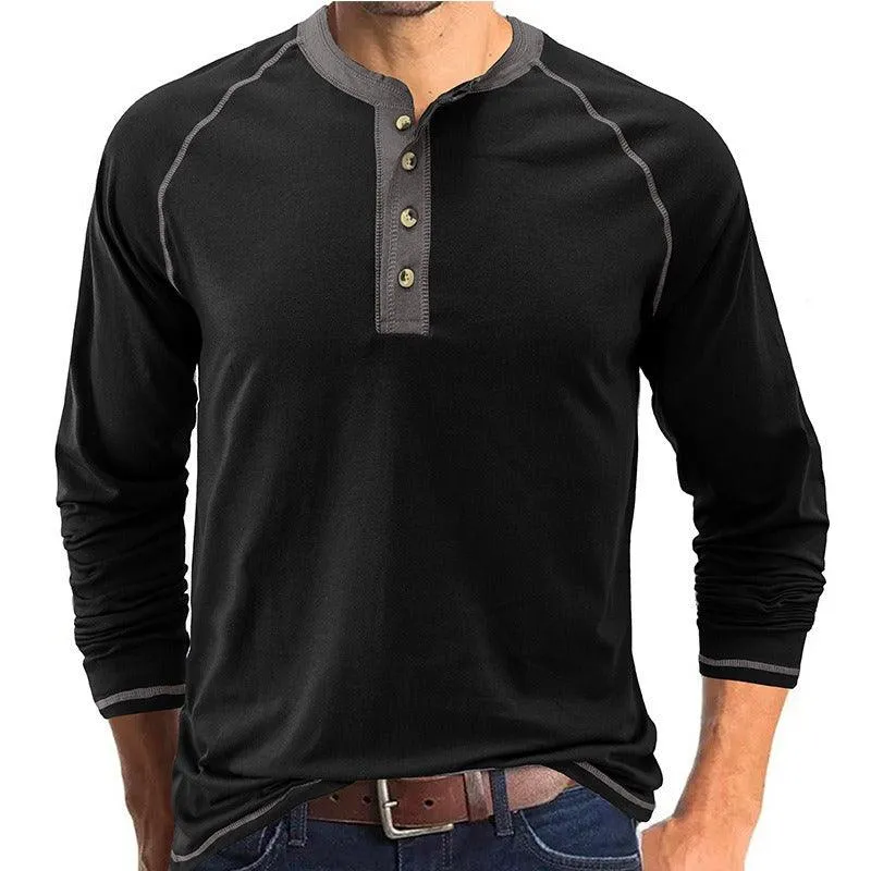 Solid Long Sleeve Europe and America Men's T-shirt