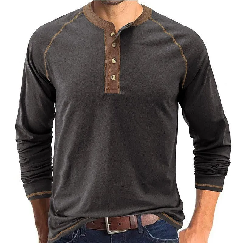 Solid Long Sleeve Europe and America Men's T-shirt