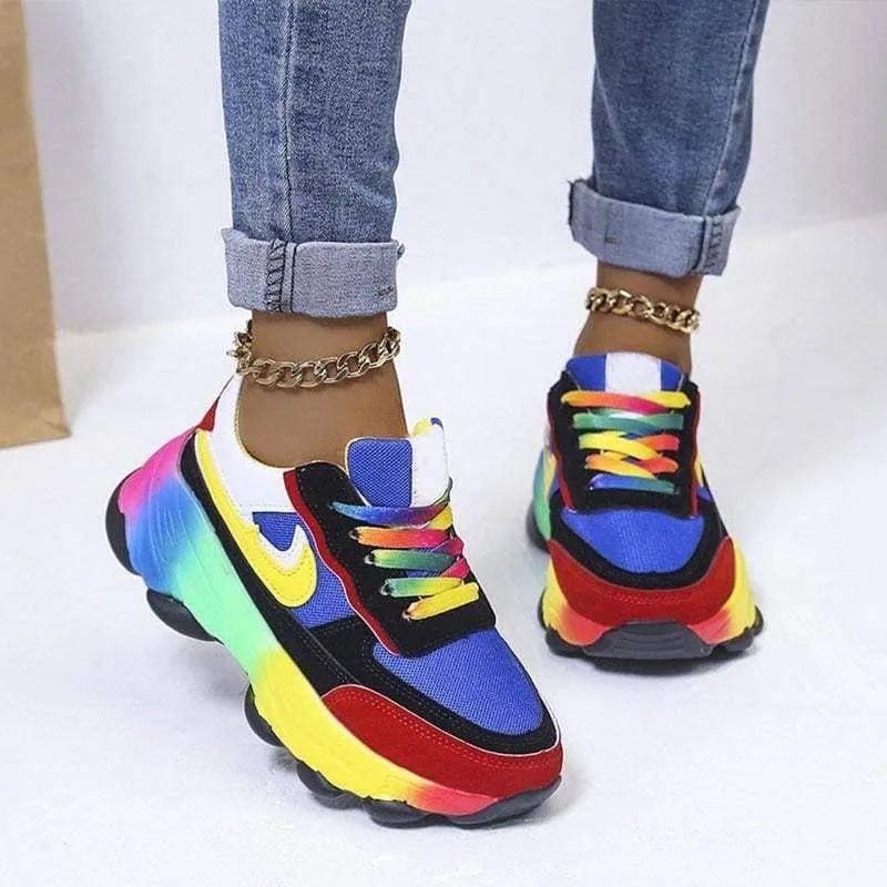Splicing Lace-up Platform Sneakers