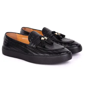 Terry Taylors Tassel Designed All Black Interwoven Leather Sneaker Shoe