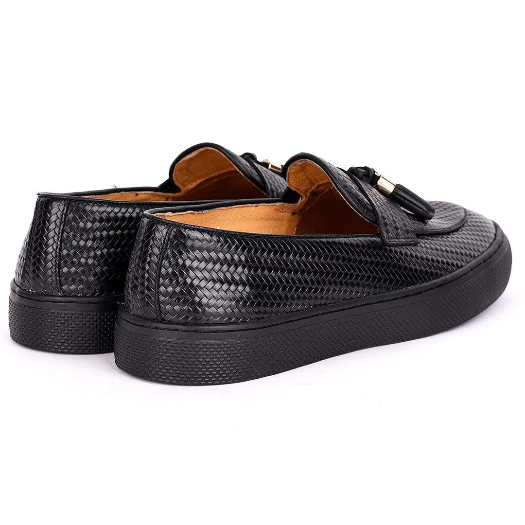 Terry Taylors Tassel Designed All Black Interwoven Leather Sneaker Shoe