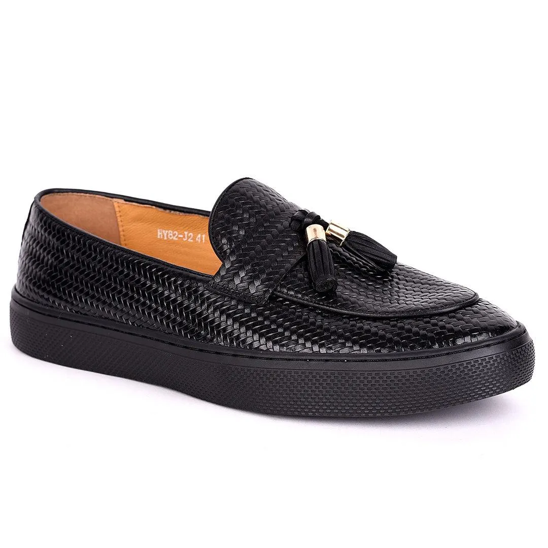 Terry Taylors Tassel Designed All Black Interwoven Leather Sneaker Shoe